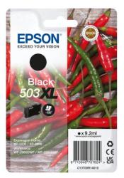 Schwarze Tintenpatrone von Epson, Modell 503XL. Verpackung mit roten und grünen Chilischoten.
