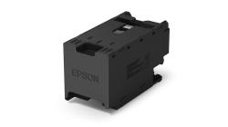 schwarze Druckerpatrone mit dem Aufdruck 'Epson'. Kompakte, rechteckige Form.