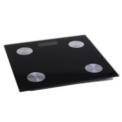 Zwei Verpackungen für digitale Waagen in schwarz und silber. Beide zeigen eine Smartphone-App zur Gewichtsanalyse.