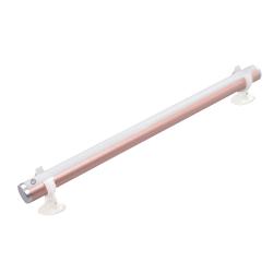 Röhrenförmige Lampe in Roségold mit transparentem Lichtstreifen. Befestigung mit Saugnäpfen.