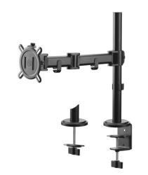 Schwenkbarer Monitorarm in Schwarz. Enthält Klemmen zur Befestigung.