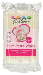 Verpackung von weißer Blütenpaste. Aufdruck mit rosa und bunten Cupcakes.