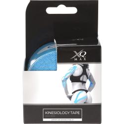 Verpackung von Kinesiologie Tape in Blau. Auf der Box ist eine Grafik einer Person mit Tape auf dem Arm.