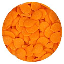 Tüte mit Deco Melts in Orange. Geeignet zum Dippen, Träufeln und Dekorieren.