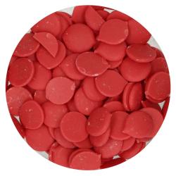 Tüte mit roten Deco Melts von Fun Cakes. Geeignet zum Dippen und Dekorieren von Backwaren.