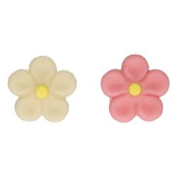 Verpackung mit essbaren Blumen-Dekorationen. Enthält gelbe und rosa Blüten.