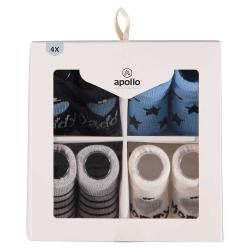 APOLLO Geschenkbox Babysocken 4 Paar blau/grau/weiß