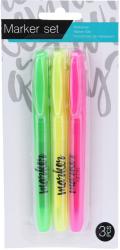 Marker-Set mit drei Neonmarkern in grün, gelb und pink. Verpackung zeigt die Marker in einer durchsichtigen Hülle.