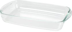 Rechteckige Glasbackform ohne Deckel. Transparentes Material, flache Form.