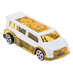 Spielzeugautos in verschiedenen Farben in einer offenen Verpackung. Auf der Verpackung ist ein rotes Sportauto abgebildet.