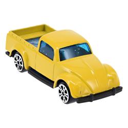 Spielzeugautos in verschiedenen Farben in einer offenen Verpackung. Auf der Verpackung ist ein rotes Sportauto abgebildet.