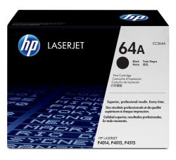 Schwarze Druckerpatrone, Modell 64A. Verpackung mit HP-Logo. Für LaserJet Drucker P4014, P4015, P4515. Hinweis auf professionelle Druckqualität.