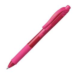 Ein pinker Kugelschreiber mit einem gummierten Griff. Die Kappe ist ebenfalls pink.