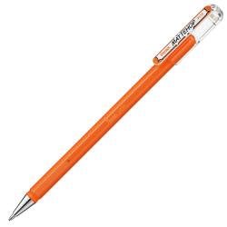 orangefarbener Kugelschreiber mit transparentem Deckel. Der Stift hat eine glatte Oberfläche.
