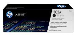 Schwarze Druckerpatrone von HP mit der Bezeichnung 305A. Verpackung zeigt verschiedene Städtenamen in bunten Buchstaben.
