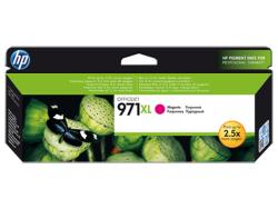 Schwarze Verpackung für HP Tintenpatrone. Enthält Informationen zu Magenta-Tinte und Druckleistung.