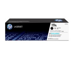 Schwarze Verpackung für einen Druckerpatrone. Aufdruck mit der Bezeichnung 19A und Informationen zur Verwendung.