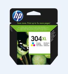 Schwarze Verpackung für HP Druckerpatrone 304XL. Abgebildet sind Farben Blau, Gelb und Rot sowie ein Schmetterling.