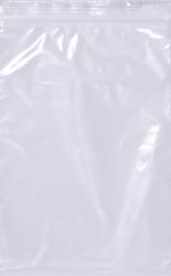 Transparente Plastiktüte mit Zip-Verschluss. Sie ist leer und hat eine glatte Oberfläche.