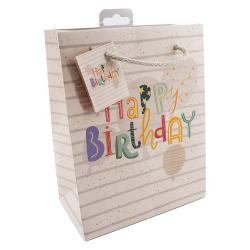 Geschenktragetasche Happy Birthday mittel 18 x 10 x 23 cm bunt