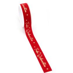 Samt-Geschenkband Frohe Weihnachten 2 m x 25 mm rot