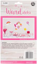 Bunte Aufkleber in Form von Luftballons, einer Ente und einem Regenbogen. Der Aufkleber mit dem Text 'It's a girl' ist lila.