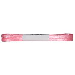 zwei pinke Schnürsenkel, flach und glänzend. Verpackt mit einem weißen Etikett in der Mitte.