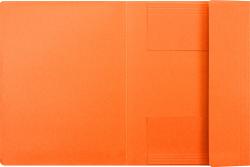 Orangefarbene Mappe aus Recycling-Karton. DIN A4 Format, schlichte Gestaltung.