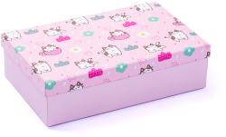 Rosa Aufbewahrungsbox mit Katzenmotiven. Die Box hat einen Deckel und ist aus stabilem Material.