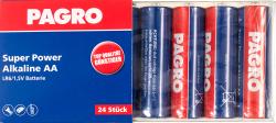 Packung mit 24 AA-Batterien. Blaues Design mit rotem Logo und Aufschrift.