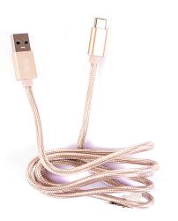 Verpackung für ein USB-C Kabel. Kabel ist 1 Meter lang, in silberner Farbe.