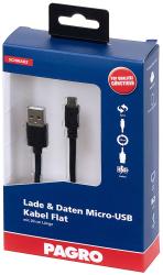 Verpackung für ein Micro-USB Kabel. Kabel ist flach und 20 cm lang.