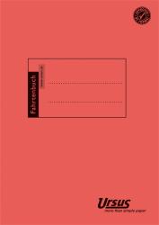 Rotes Fahrtenbuch mit schwarzem Rand. Auf der Vorderseite steht 'Fahrtenbuch' und das Logo von Ursus.