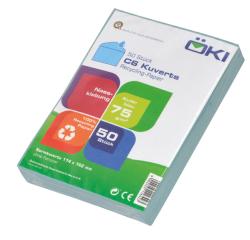 Packung mit 50 C6 Kuverts aus Recycling-Papier. Farbe ist blau, nassklebend.