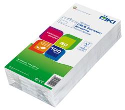 Packung mit 100 C6 Fensterkuverts. Gewicht 80 g/m², aus nachhaltigen Materialien.