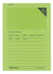 Grüne Ordner mit Sichtfenster. Enthält zehn Stück aus Papier.