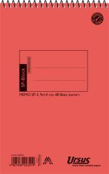 Roter Notizblock mit Spiralbindung. 48 karierte Blätter im Format 9x14 cm.