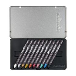 Verpackung für metallic Aquarellölpastelle. Zeigt einen bunten, abstrakten Hintergrund mit einem Pastellstift.