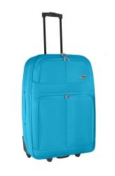 Türkisfarbene Reisetasche mit Teleskopgriff. Zwei große Fächer vorne. Rollen für einfachen Transport.