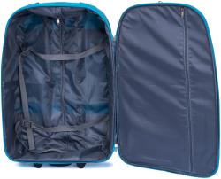 Türkisfarbene Reisetasche mit Teleskopgriff. Zwei große Fächer vorne. Rollen für einfachen Transport.