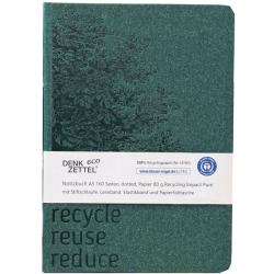 Dunkelgrünes Notizbuch im A5-Format. Mit Recyclingpapier, 160 Seiten, gepunktet.