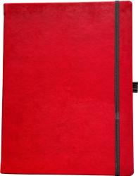 Rotes Notizbuch mit elastischem Verschluss. Die Oberfläche ist glatt und einfarbig.