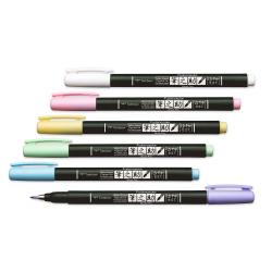 TOMBOW Fudenosuke Pastel 6 Brush Pens Bundle mit Aquarellblock A5 schwarz