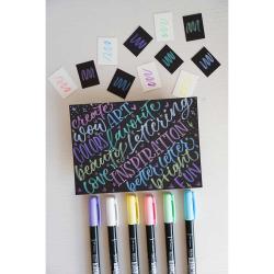 TOMBOW Fudenosuke Pastel 6 Brush Pens Bundle mit Aquarellblock A5 schwarz