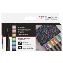 TOMBOW Fudenosuke Pastel 6 Brush Pens Bundle mit Aquarellblock A5 schwarz