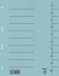 blaues Trennblatt mit schwarzen Linien. Links fünf Linien zum Beschriften. Rechts eine Skala von 1 bis 10.