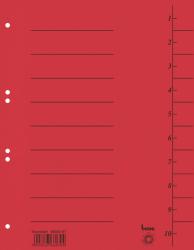 Rotes Trennblatt mit schwarzen Linien. Links sind Löcher für einen Ordner. Rechts eine Skala von 1 bis 10.