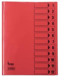 roter Ordner mit 12 Registerkarten. Jede Registerkarte nummeriert von 1 bis 12. Klare, schwarze Pfeile neben den Zahlen.