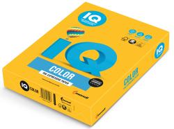 Gelbe Verpackung für Papier mit dem Aufdruck 'IQ COLOR'. Enthält Informationen über die Verwendung für Kopierer, Drucker und Laser.
