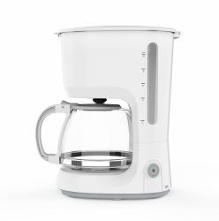 Kaffeemaschine in Weiß mit transparentem Kaffeekanne. Schlichtes Design, keine auffälligen Details.